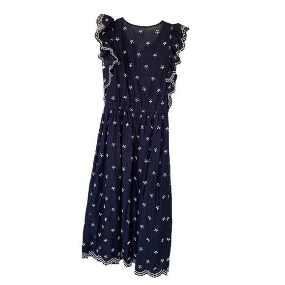 GAP•navy blue embroidered ruffle midi dress M NWOT - Picture 5 of 6
